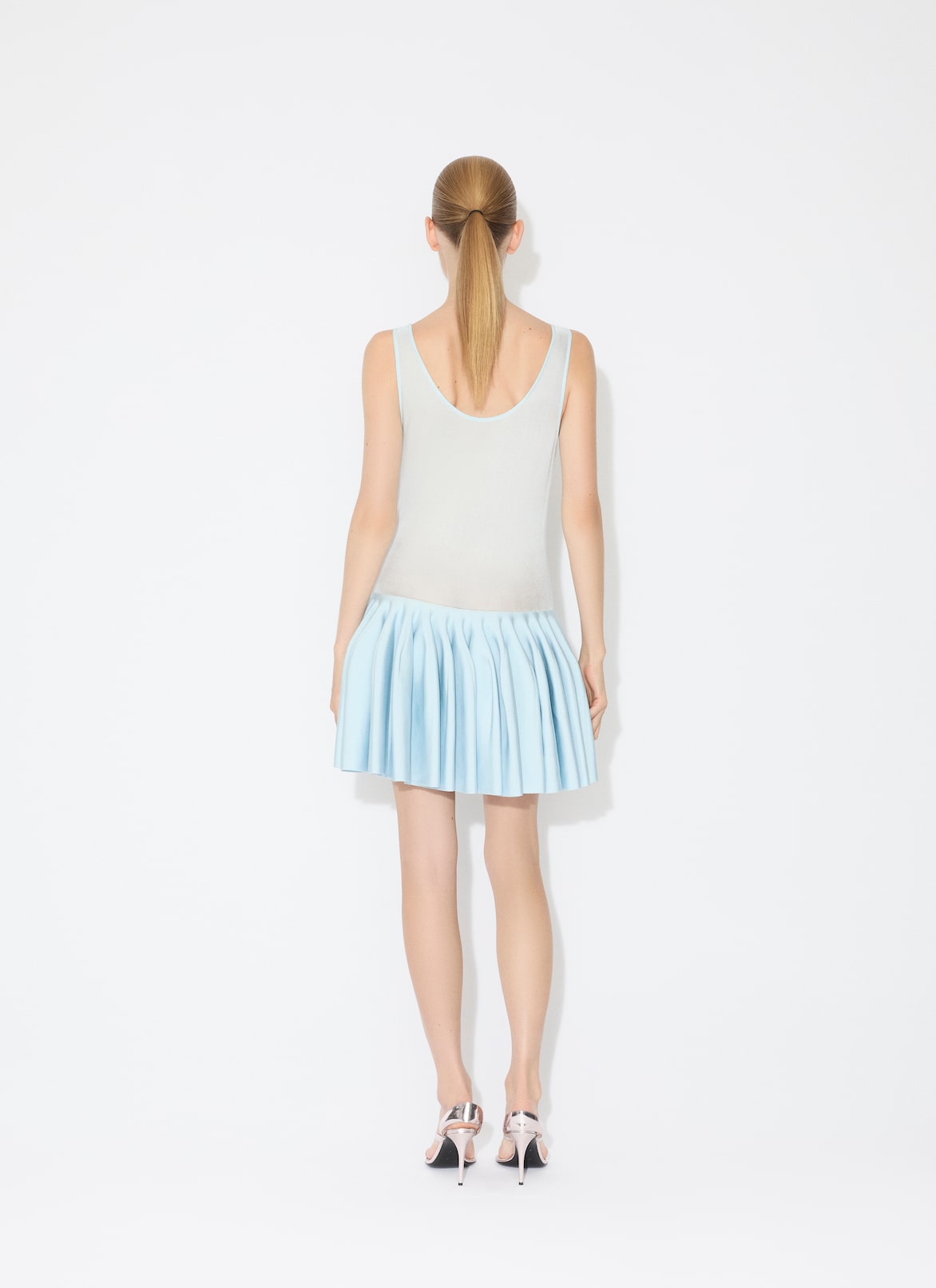 KNIT GODET DRESS ALAÏA BLUE KNIT GODET DRESS